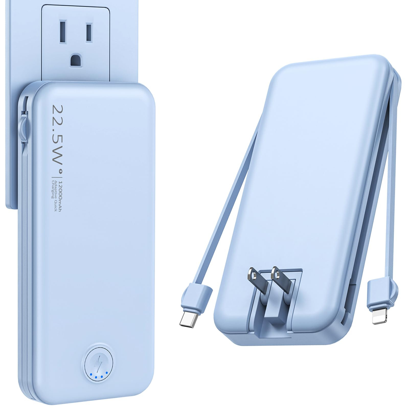 12000mAh Portable Charger with Built-in Cables & AC Wall Plug - Fast USB C Power Bank-image