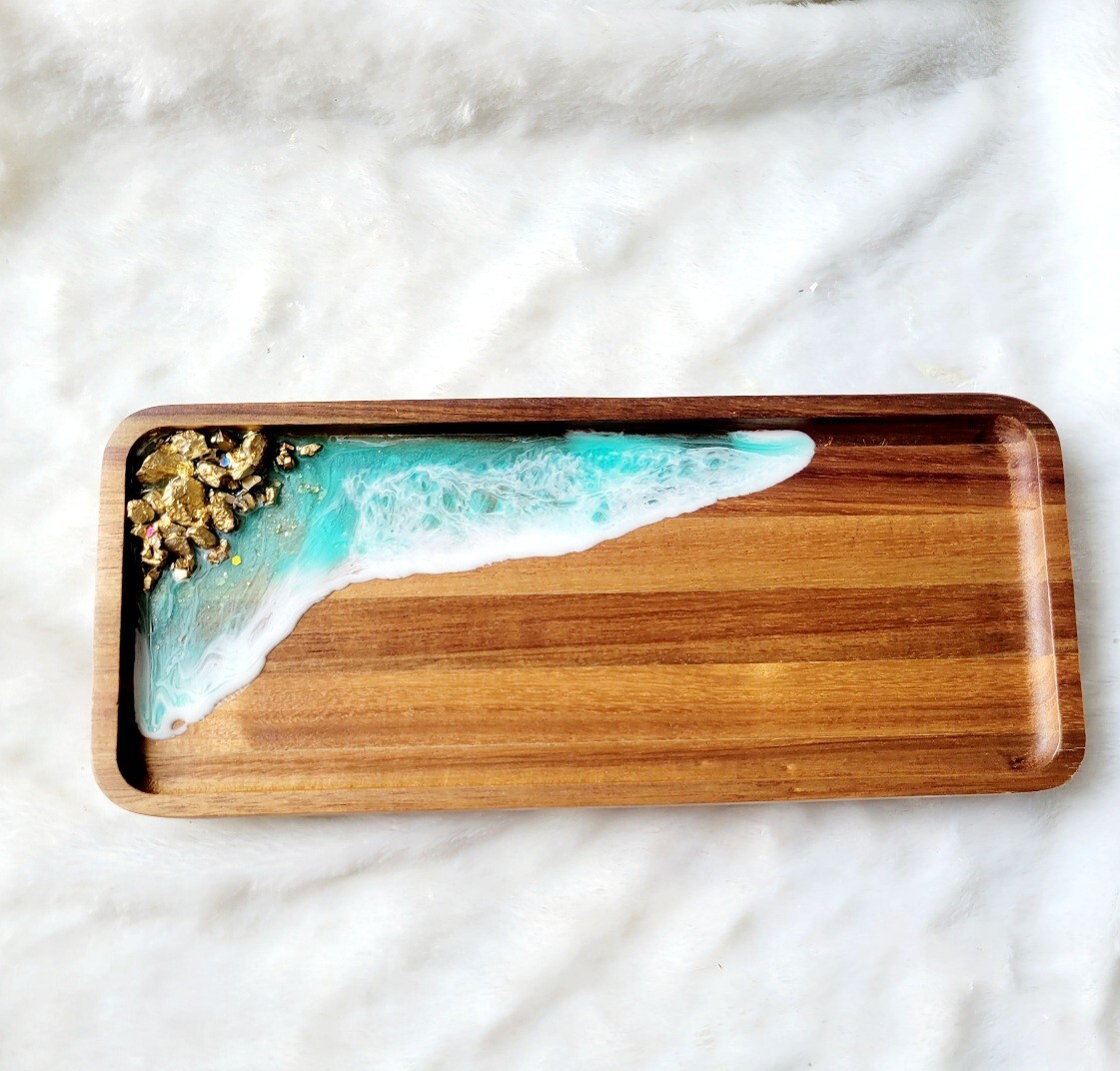 Teal Resin Vanity Tray for Jewelry or Soap Storage-image