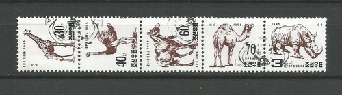 Corée du N 1995 animaux sauvages une bande de 5 timbres oblitérés /TR2468