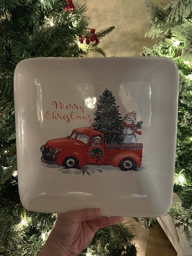 AUDREY’S Ceramic Serving Plate Platter Snowman Christmas Iconic Red Truck Dog - Picture 2 of 6