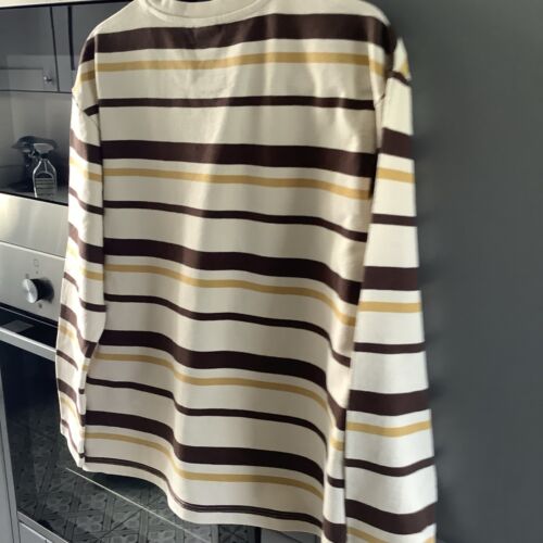 ZARA Men’s Cotton Jumper Size M 100% Cotton Cream, Tan & Brown striped - Picture 6 of 7