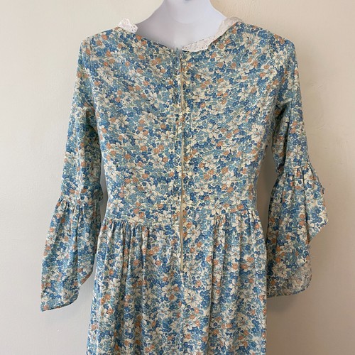 Blue Floral Prairie Colonial Reenactment Dress Pioneer Puritan Womens Medium - Picture 6 of 6