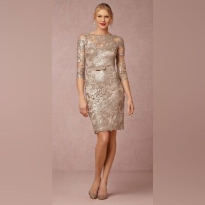 Tadashi Shoji / Pailette scallop Embroidered Sequin 3/4 Sleeves Cocktail  Dress 8 | eBay