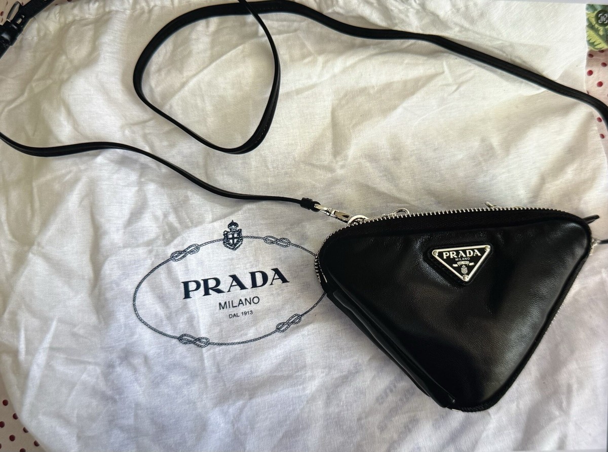 NWT PRADA Mini Triangle Bag , purse, Pouch, Black Nappa leather | eBay