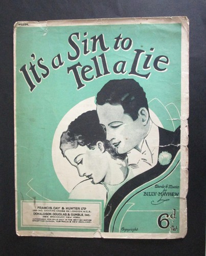 SCARCE   1936  SONG - WORD  MUSIC  SHEET  3  PAGES   " ITS A SIN TO TELL A LIE "