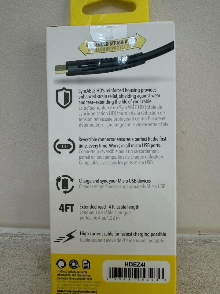 Cable de carga y sincronización MICRO USB de alta resistencia Scosche HDEZ4I, 4 pies 1,2 M universal Foto 4 de 4