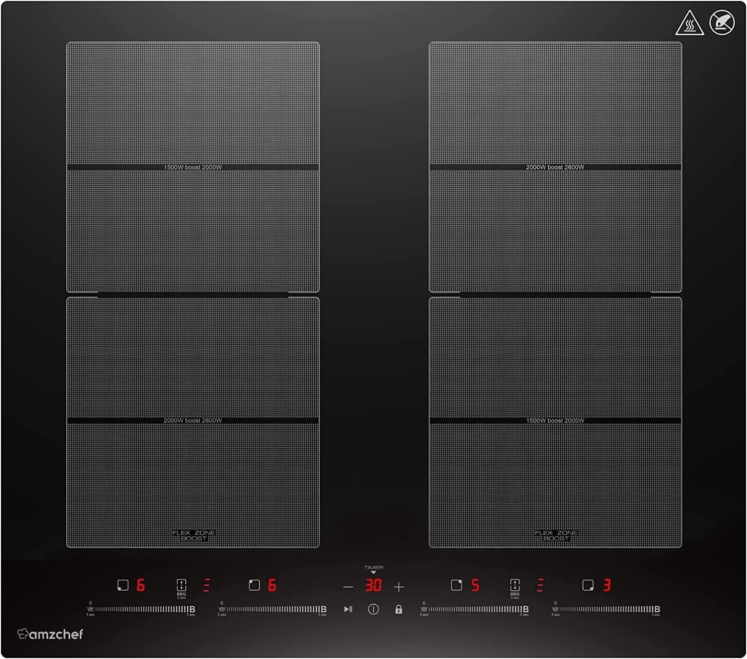 Induktionskochfeld 60 cm 4 Platten 7400W Einbau Induktionskochplatte Flexzonen
