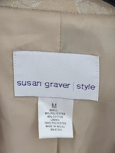 Susan Graver Blazer Womens Medium Brown Floral Jacquard Artsy Boho Career Jacket - Picture 3 of 9