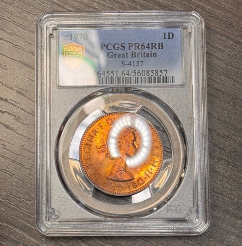 PR64RB 1970 UK Great Britain 1 Penny Proof, PCGS Trueview- Rainbow Toned - Picture 2 of 6