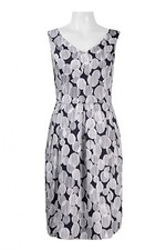 Nine West Dark Pacific V-Neck Polka Dot Pattern Stretch Cotton Dress w/Pockets