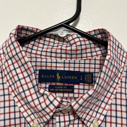 Polo Ralph Lauren Classic Fit Long Sleeve Shirt Blue Red Check Stretch Size L - Picture 4 of 8