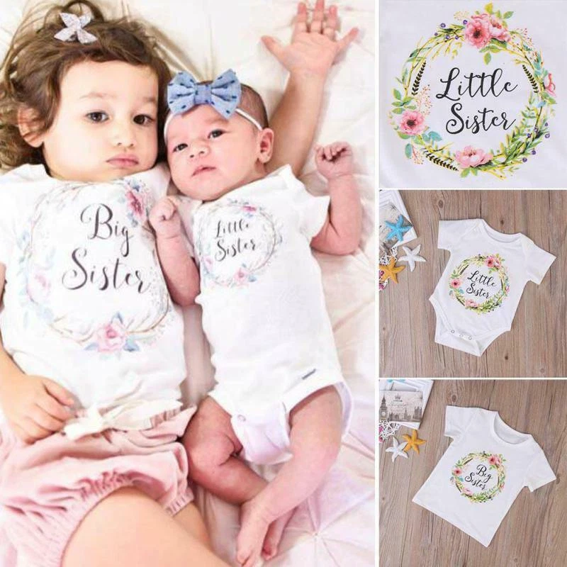 Baby Girls Cotton Sisters Matching Clothes Rompers Bodysuit Shirts 0-10  Years | eBay