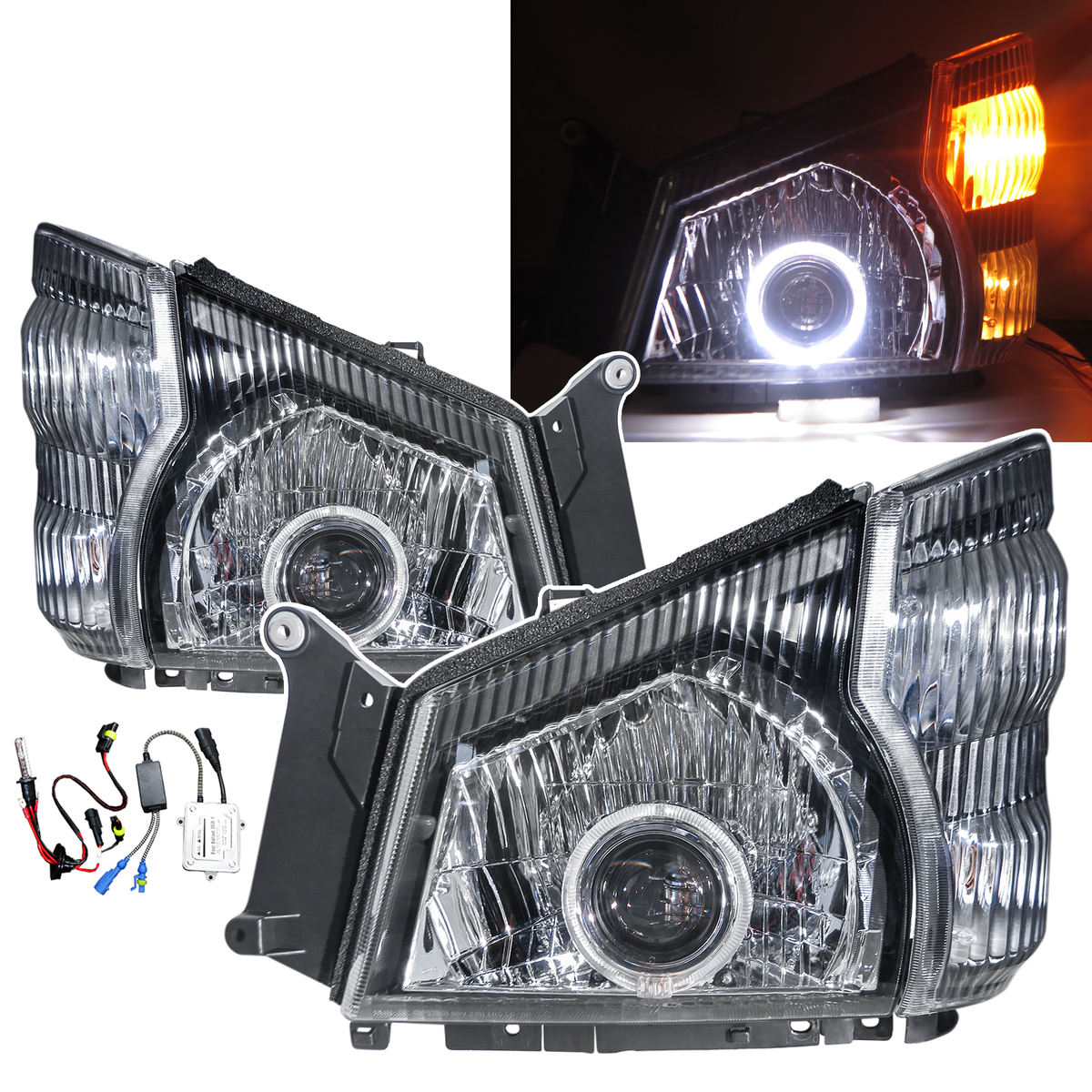 Fits ISUZU ELF 600P N-SERIES 04-07 2D LED Halo HID W/ Corner Lamp