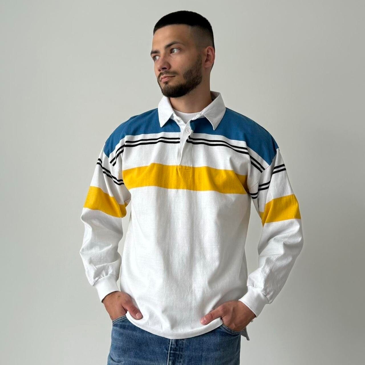 Polo vintage anni 80 Yves Saint Laurent YSL abbigliamento sportivo a righe manica lunga taglia XL