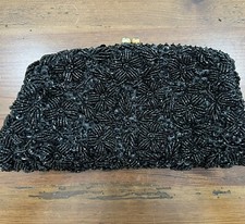 Vintage Creations By Harilela  s Black Beaded Evening Handbag 9  Long