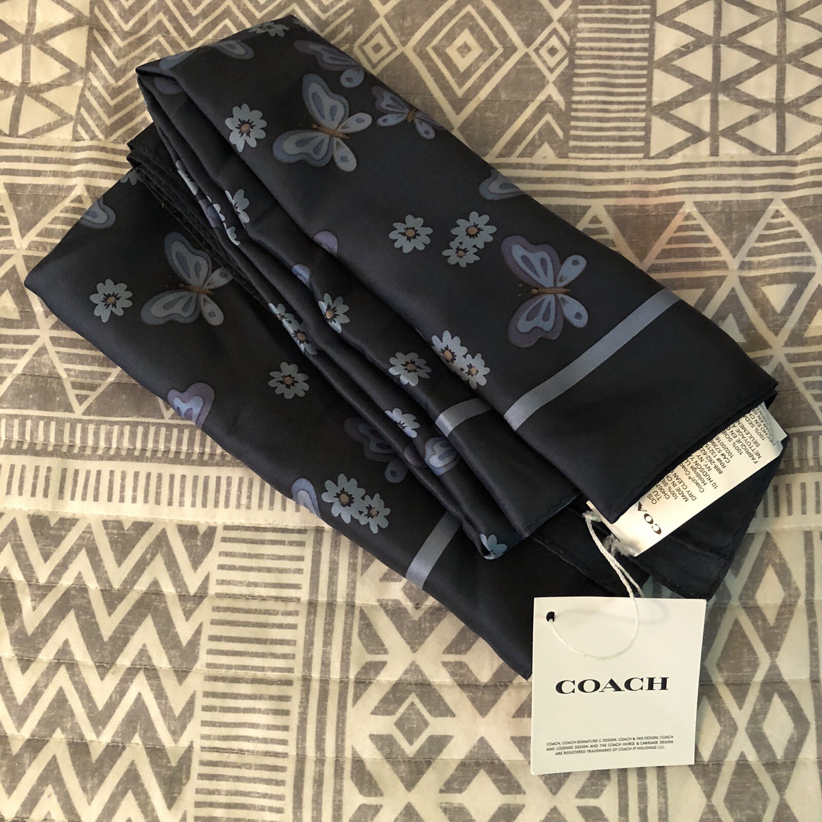 NWT Coach Lovely Butterfly navy scarf 35x35 Style No. CH067 thumbnail 7
