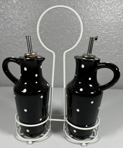 Temptations Oil And Vinegar Set black and white polkadot. RETIRED ITEM