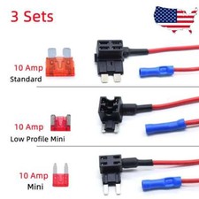 3 Sets Piggy-Back Standard Mini ATO ATC Blade Fuse Add A Circuit Fuse Tap Holder