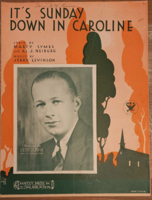 It's Sunday Down In Caroline; 1933 Sheet Music; M. Symes, A. Neiburg, J.Levinson