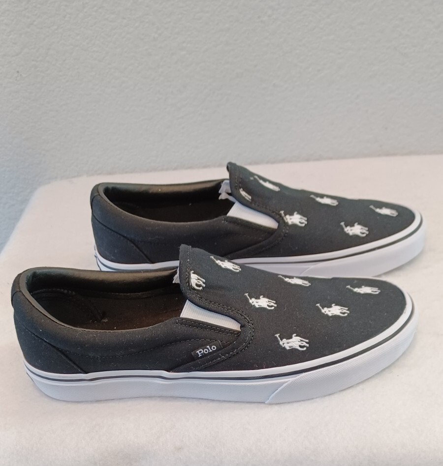 NUOVA POLO UOMO RALPH LAUREN KEATON PONY NERA SLIP ON SNEAKERS SCARPE ~ TAGLIA 9 5