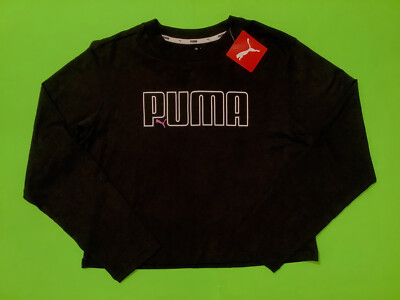 New PUMA Women s Long Sleeve T-Shirt Size MEDIUM Black w/White, Pink 100% Cotton