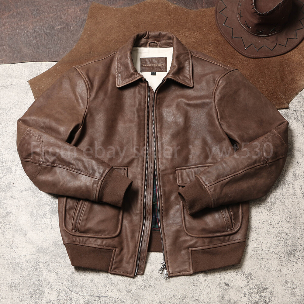 Distressed Full Grain Cowhide A2 Bomber Jacket Men's Genuine