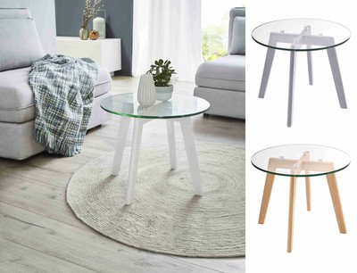 Cristal Mesa Auxiliar Redondo Madera Mesa de Salón Mesita Baja Noche