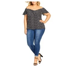 City Chic Womens Small 16 Ivory Spot Off The Shoulder Top NWT AK82