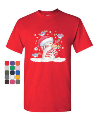 Snowman Playing a Violin T-Shirt Merry Christmas Let It Snow Mens Tee Shirt
