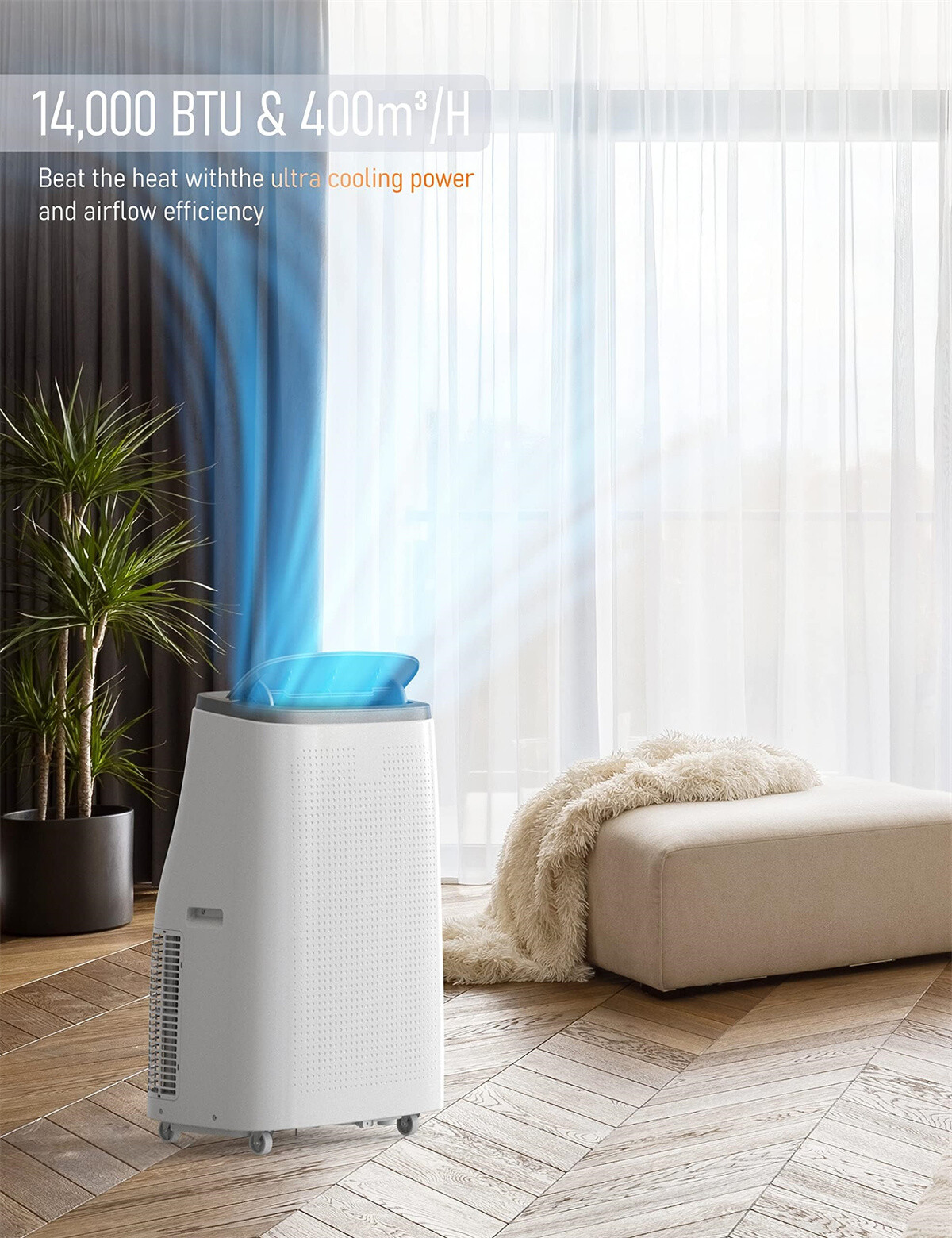 14000 BTU Portable Air Conditioners 24H Timer Remote Control Sleep Mode AC Uni