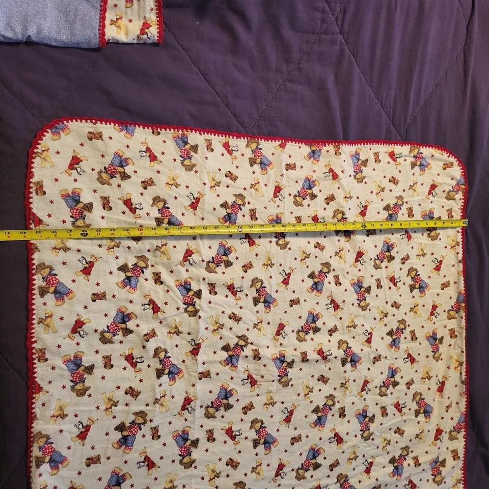 Conjunto de manta/paño eructo para bebé oso de peluche vaquero/franela de algodón indio Foto 2 de 4