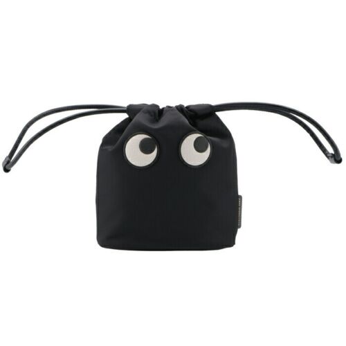Anya Hindmarch 152983 EYES Mini Bag Drawstring Pouch Handbag Nylon Black - Picture 1 of 8