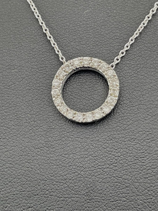 925 Sterling Silver Cz Circle Necklace 16-18