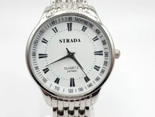 Strada Quartz Womens Watch New Battery Silver Tone Tachymetre White Dial 32mm