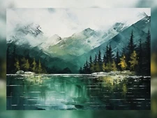 Peaceful Alpine Scenery 5"x7" Print on Matte Paper | Scenic Nature Watercolor