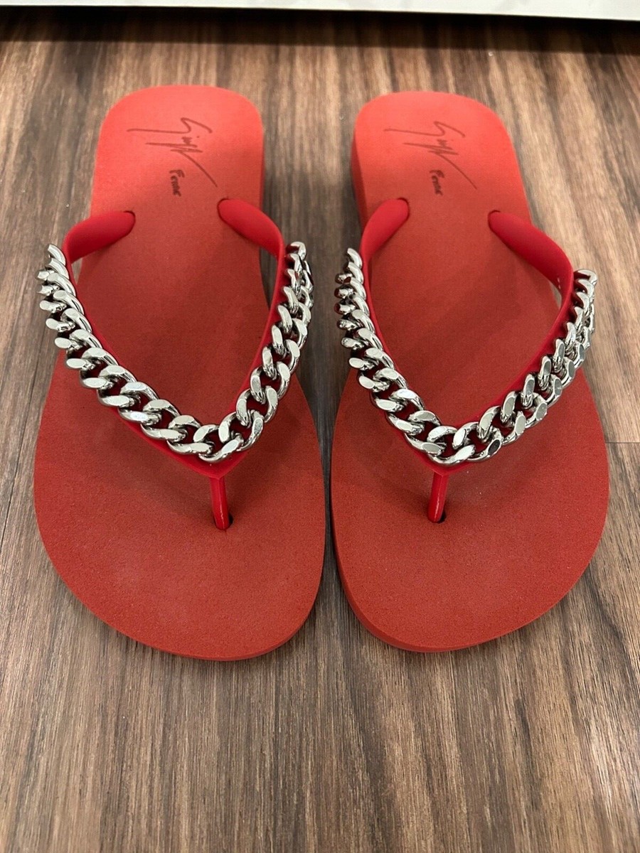 Giuseppe Zanotti Red Chain Link Slides Sandals_Size 38 | US  display picture 2