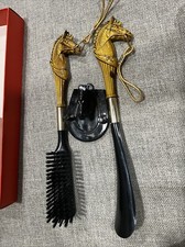 Vintage Horse Head Gold Shoe Horn Clothes Brush Plastic Equestrians w/ Tassels