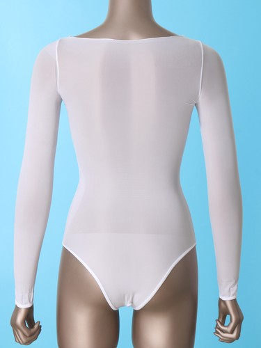 EE. UU.~ Mujeres Body de malla transparente transparente manga larga corte alto tanga ropa de club nocturno - Imagen 128 de 199