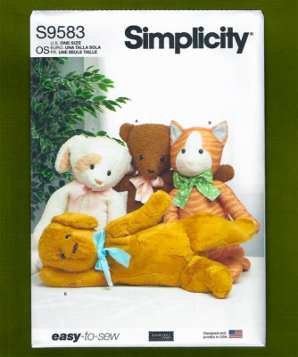 Easy Plush Animals Sewing Pattern~Dog, Cat, Bear (Height 27'') Simplicity 9583