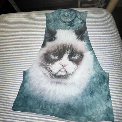 The Mountain T-Shirt Grumpy Cat Tie Dye Green Size Men s Medium Cut For Gym Sesh