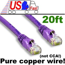 100 pure copper 20ft RJ45 Cat5e Ethernet Network Cable/Cord/Wire PURPLE