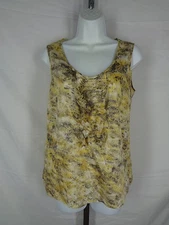Talbots Yellow Gray Ruffle Sleeveless Top Size 4 Side Zip Cotton Watercolor