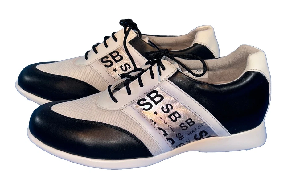 Zapatos de golf deportivos cómodos SandBaggers Sandy de moda para mujer talla 9 blancos y negros Foto 2 de 4