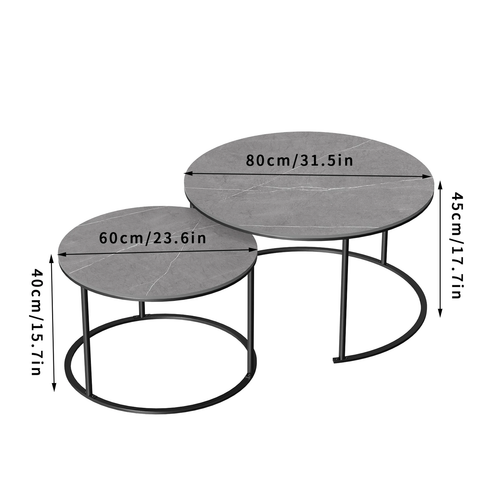 Marble round Nesting Coffee Table, Side End Table, Accent Table, Metal Legs, Wat - Picture 4 of 12
