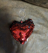 New Stuffed Heart FLIP SEQUIN Valentine s Day Love Key Chain Fob Red Black