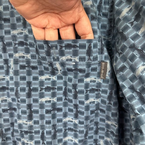 Woolrich Fishing Shirt Long Sleeve Button Down Outdoor Blue Fish Print Mens XL - 第 4/10 張圖片