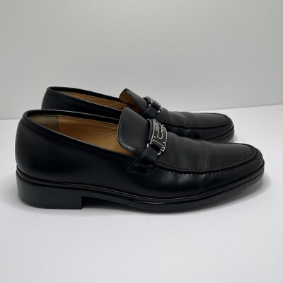 BALLY Black Leather Loafers Dress Shoes Silver Buckle Logo  display picture 1