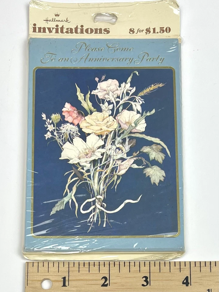 De colección 1980 8pk SELLO Aniversario Fiesta INVITACIONES Ramo Flor Azul Nuevo en Paquete NUEVO Foto 3 de 4