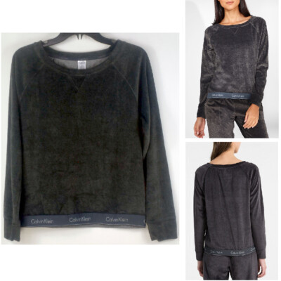 Calvin Klein Modern Cotton Blend Velour Sweatshirt Dk Gray Chose Size QS6146 New