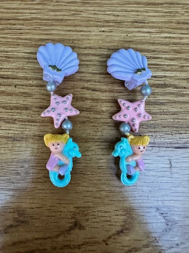 Bluebird Polly Pocket Vintage 1991 Tiny Tinas Seashell Clip on Earrings